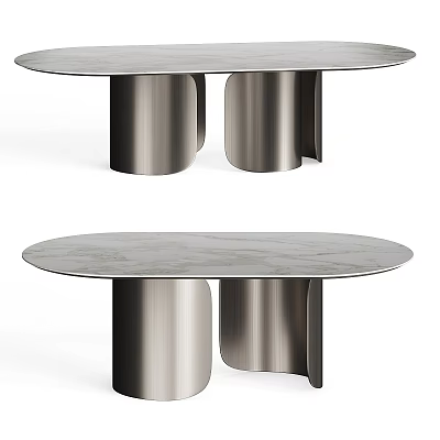 Modern Round Dining Table With Sleek Marble Top And Metallic Legs Design 3d model