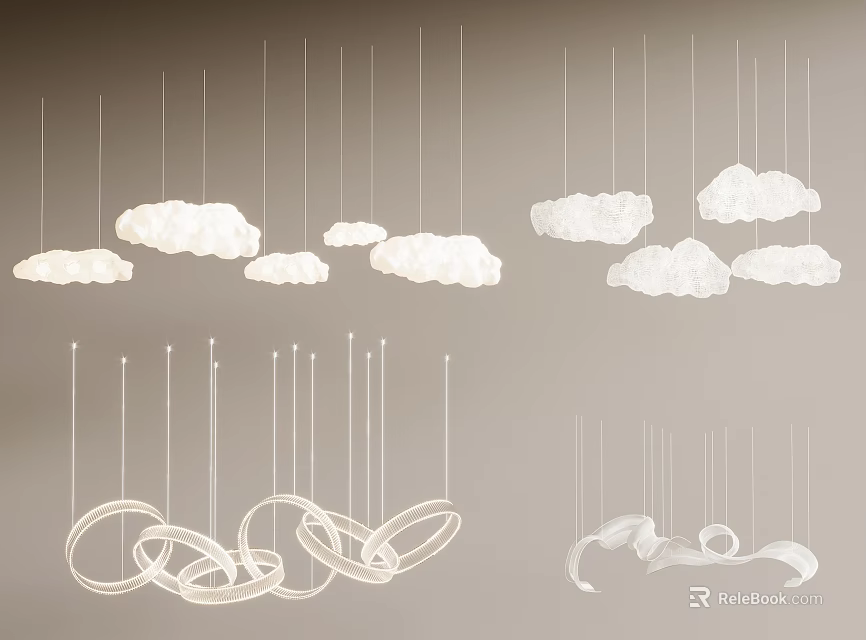 Modern Chandeliers With Cloud Shaped Circular Rings And Spiral Interior Designs 3d model 