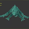 Teal Colored Game Movie Monster Character With Spiked Back Scaly Skin And Extended Limbs