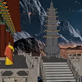 Cyberpunk Antique Architecture Ancient Architecture Temple Mahathir Hall Monk Cyberplanet 3d model