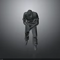 3D Human Model in Bent Standing Posture with Clasped Hands on Grey Reflective Surface