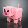 Pink Block Shaped Pig Stuffed Toy with Black Eyes Pink Nose Blush and Curly Tail