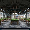 Spacious Modern Billiard Room Interior With Multiple Green Felt Tables And Ceiling Lighting 3d model