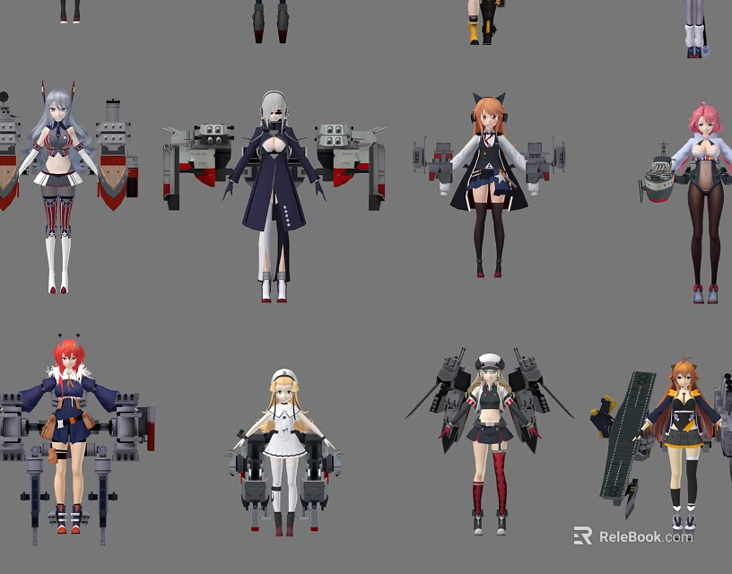 Anime Style Game And Movie Characters With Diverse Mechanical Outfits And Designs 3d model 