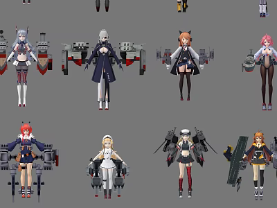 Anime Style Game And Movie Characters With Diverse Mechanical Outfits And Designs 3d model