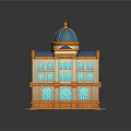 Elegant Fashion Themed Building With Blue Dome Orange Accents Arched Windows And Classic Design