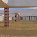 Brick Perforated Columns In Open Architectural Structure With Earth Ground And Beams 3d model