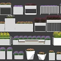 White Flower Planters With Various Designs And Colorful Lavender Green Plants