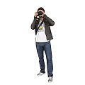 Man Taking Photos With Camera In Leather Jacket Jeans And Backpack 3d model