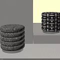 Stacked Round Gray And Black White Patterned Stools For Modern Home Decor 3d model