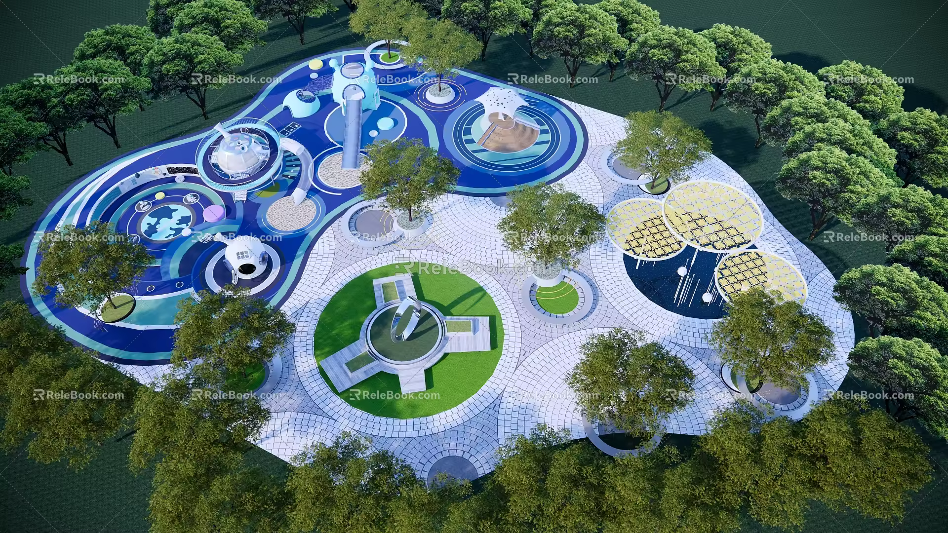 Modern Park Circular Comprehensive Activities Square Park 3d model