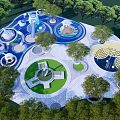Modern Park Circular Comprehensive Activities Square Park 3d model