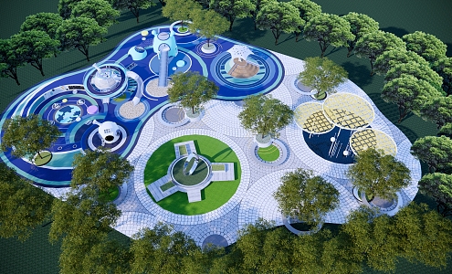 Modern Park Circular Comprehensive Activities Square Park 3d model