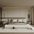 Modern Bedroom Interior Design With Large Bed Minimalist Headboard Wooden Floor Green View Through Window