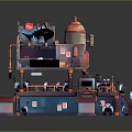 Multi Level Industrial Building with Towers Platforms Tracks and Colorful Details