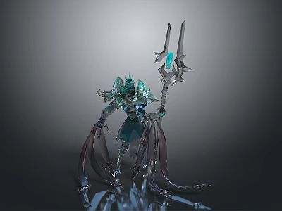 Fantasy Winged Magical Creature Character With Detailed Armor And Glowing Blue Gem Weapon 3d model