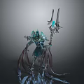 Fantasy Winged Magical Creature Character With Detailed Armor And Glowing Blue Gem Weapon