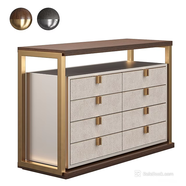 Modern Console Cabinet With Gold Metal Frame And Multiple Fabric Drawers 3d model 