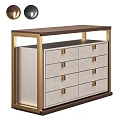 Modern Console Cabinet With Gold Metal Frame And Multiple Fabric Drawers