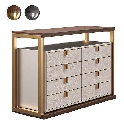 Modern Console Cabinet With Gold Metal Frame And Multiple Fabric Drawers 3d model