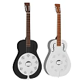 Two Acoustic Resonator Guitars With Black Silver Body And Diamond Pattern Design