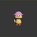 Cute Cartoon Chick Game Character Wearing Pink Hat Standing On Green Platform 3D Model Design