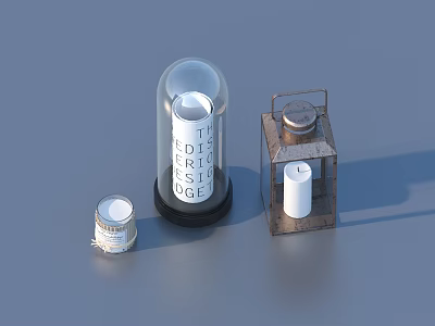 Vintage Decorative Household Items Including Glass Dome Timer Metal Frame Lantern And Small Canister 3d model