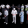 Group of Professional Chefs Preparing Food With Various Kitchen Utensils And Uniforms