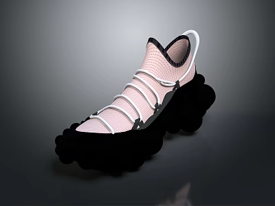 Stylish Modern Sneakers With Pink Mesh Upper White Laces And Thick Black Sole 3d model