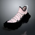 Stylish Modern Sneakers With Pink Mesh Upper White Laces And Thick Black Sole
