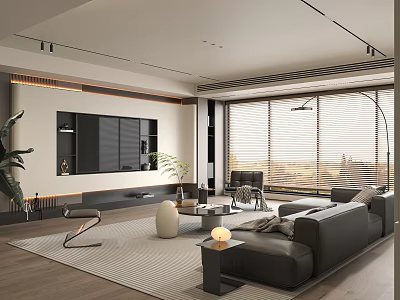 Minotti Modern Italian Living Room Sofa Coffee Table Combination Multi-person Sofa Coffee Table Leisure Chair TV Background Wall 3d model
