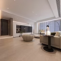 Modern Living Room Interior Design With Large Window Sofa Round Coffee Table And Curved Chair