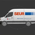 White Mercedes Delivery Van With SEUR Logo And Blue Stripes