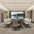 Modern Conference Room Interior With Long Meeting Table Ergonomic Chairs And Projector Screen