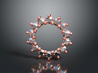 Elegant Rose Gold Circular Fashion Accessory with Transparent Gemstones and Shiny Reflective Design 3d model