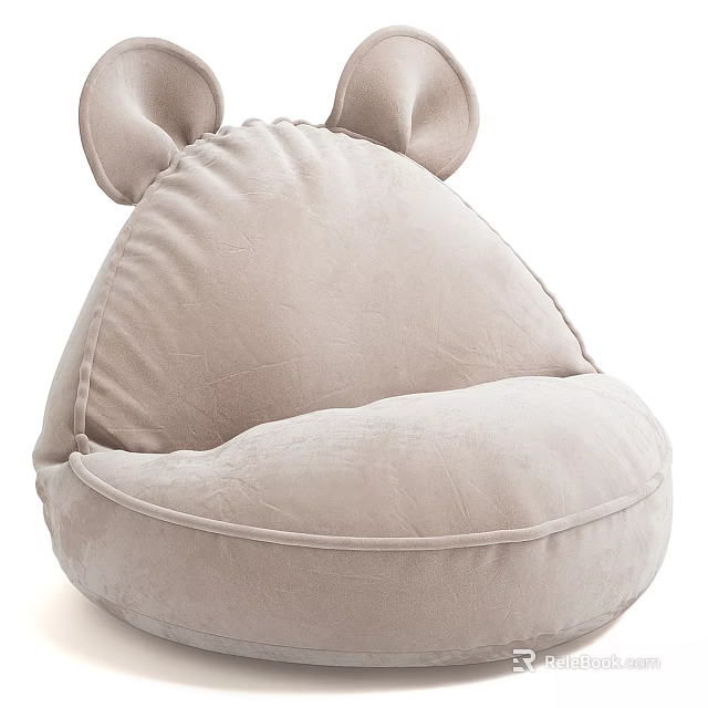 Light Brown Velvet Bean Bag Sofa Stool With Cute Ear Design For Living Room 3d model 