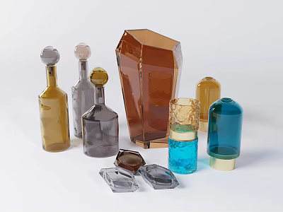 Vibrant Ceramic Vessels with Geometric Shapes and Multiple Colors on 3d model