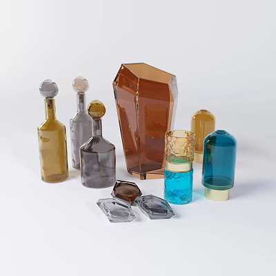 Vibrant Ceramic Vessels with Geometric Shapes and Multiple Colors on 3d model