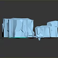 Low Poly Arctic Scene With Blue Icebergs Small Boat And Red Figures