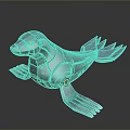 Mechanical Seal Robot Character With Silver Metal Body Red Glowing Eyes And Winged Fins