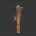 Ancient Architectural Stone Structure With Decorative Spire Top Metal Framework And Square Base