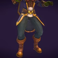 Game Movie Character with Green Skin Spiked Head Red Gold Armor Blue Pants Brown Boots