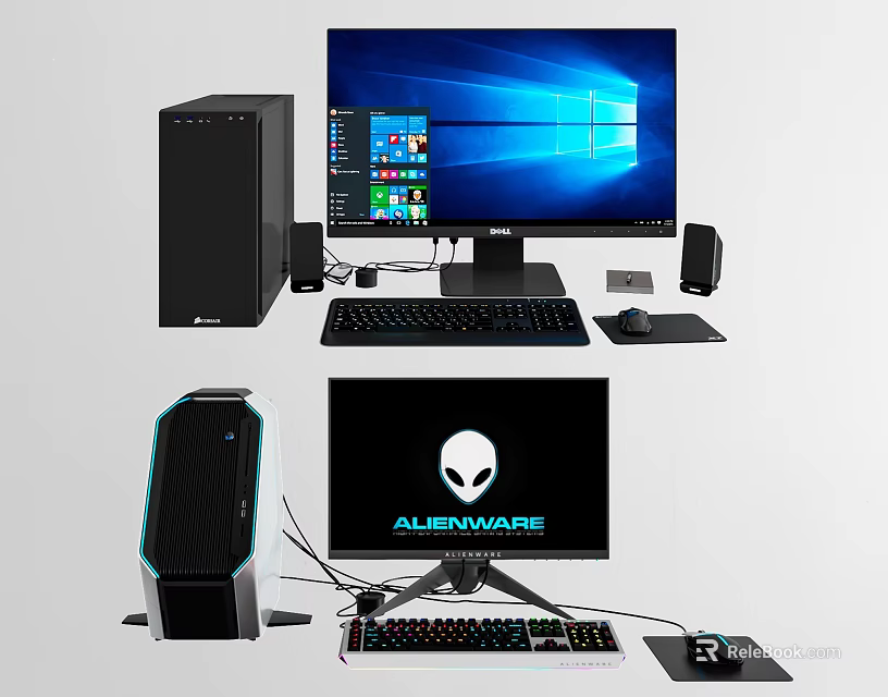 Alienware Gaming Desktop Setup With Monitor Keyboard Mouse And Modern High Performance Design 3d model 
