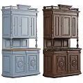 Traditional Light Blue And Dark Brown Sideboard With Carved Details And Marble Top