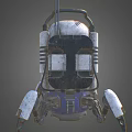 Worn White Blue Mechanical Robot With Circular Sensors Red Scratches And Legs