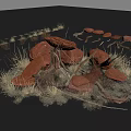 Artistic Display of Red Stones Dry Grass and Twigs in Natural Setting