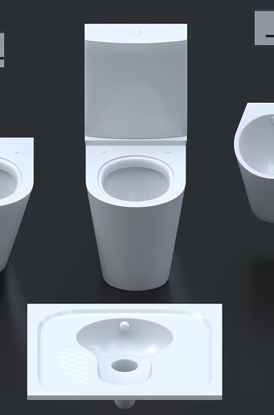 Modern Ceramic Bathroom Toilets In Various Styles Including Wall Mounted And Floor Standing 3d model