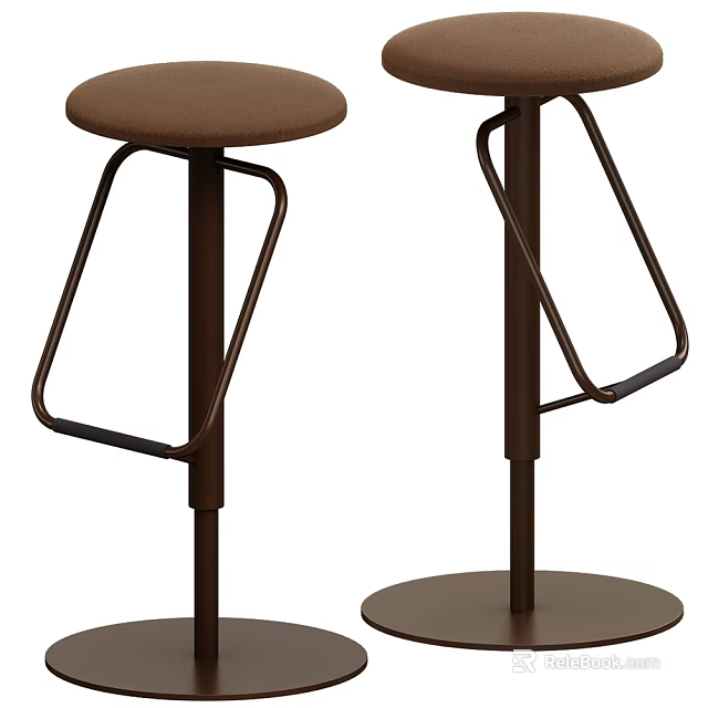 Modern Brown Bar Stools With Round Seat And Sturdy Metal Frame Design 3d model 