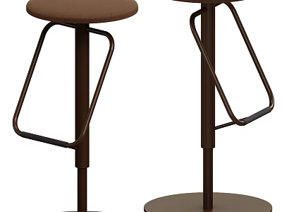 Modern Brown Bar Stools With Round Seat And Sturdy Metal Frame Design 3d model