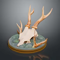 Detailed Deer Skull Antler Sculpture With Green Base And Artistic Design
